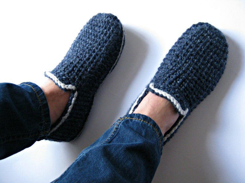 Felt Soles Crochet Slippers, House Slippers, Men Loafers, House shoes, House Boots, Adult Slippers, Gift for Men, Mens Gift, Una Creations image 1