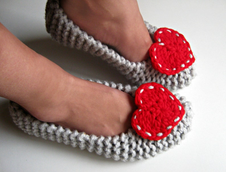 Knitted Slippers Womens Slippers Ballet Flats Red Heart Etsy