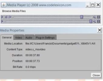 Special Edition of Code Lexicon Java Media Player plays media files including single and multiple MP3 files, and MPEG-1 video files.
