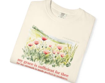 My Grace Is Sufficient Floral Field T-Shirt | Bible Verse Christian Tee