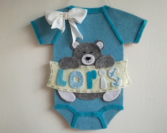 Birth, Birth bow, felt bodysuit, bedroom decorations, personalized name, bear, baby gift idea, birthday children, baby