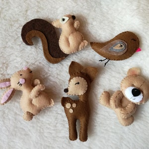 Woodland animals bear squirrel bird rabbit deer felt ornaments animal decorations for children&#39;s room