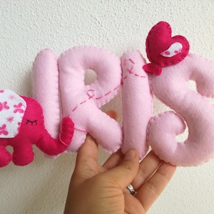 Filzname Banner für Kinderzimmer rosa Elefant und Herz Ballon Kinderzimmer Geschenk Weihnachten Geburtstag Geschenk