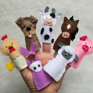 Fingerpuppen, Bauernhoftiere, Puppen Galina Kuh Esel Pferd Hund Schaf, Filzferkel. Finger-Tiere-Geschenkspiele Bild 1