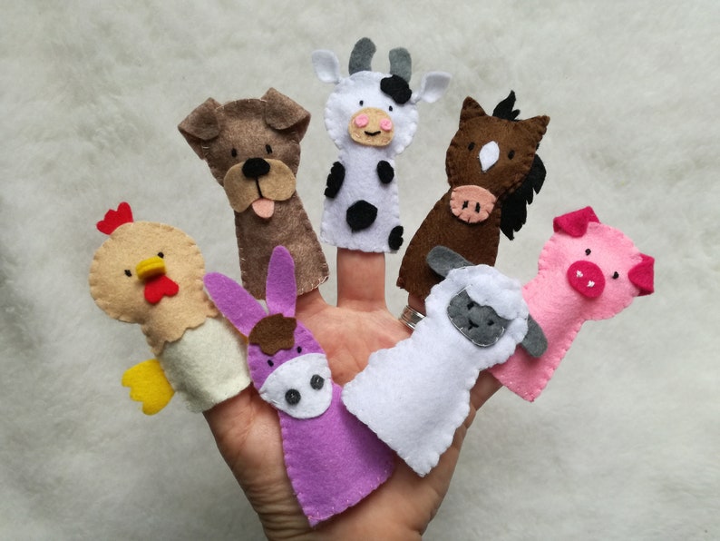 Fingerpuppen, Bauernhoftiere, Puppen Galina Kuh Esel Pferd Hund Schaf, Filzferkel. Finger-Tiere-Geschenkspiele Bild 1