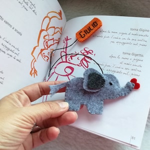 Personalized felt elephant bookmark animal bookmark gift idea for school book lovers elephant heart felt