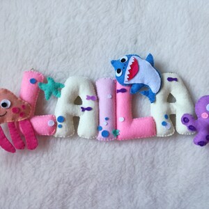 Bedroom decorations Name banner Laila with handmade felt fish