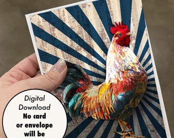 Printable 5x7 Card - Digital Download - “Rusty Rooster”