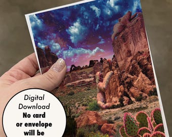 Printable 5x7 Card - Digital Download - “Red Rock Space Sloths”