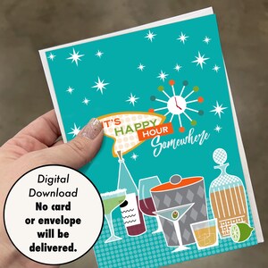 Afdrukbare kaart van 5 x 7 - digitale download - "Happy Hour"