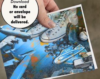 Printable 5x7 Card - Digital Download - “Tennis Shoes and Tin Toy Blues”