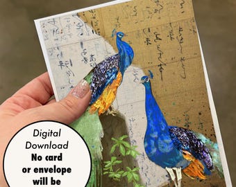 Printable 5x7 Card - Digital Download - “Pair of Peacocks”
