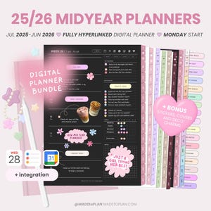 2025-2026 Mid Year Digital Planner Bundle | Hyperlinked Dated Monthly Weekly Daily Pages Student Everyday Stickers iPad Goodnotes MADEtoPLAN