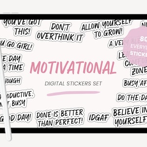 adesivos digitais positivos inspiradores | Adesivos diários de palavras e frases | Adesivos de iPad para GoodNotes 5 Elements | PNG individual