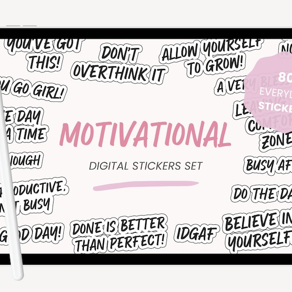 Motivational Positive Digital Stickers | Words and Phrases Everyday Stickers | iPad Stickers for GoodNotes 5 Elements | Individual PNG