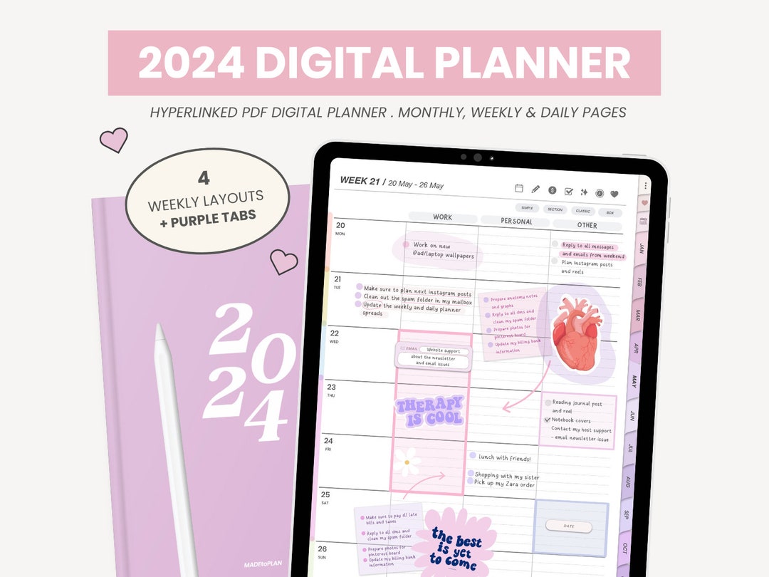 2024 Digital Planner Dated 2024 Daily Planner 2024 Weekly Planner ...