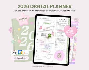 2026 Digital Planner | Portrait Weekly Planner | Dated Monthly Weekly Daily Planner | Student Everyday Stickers iPad Goodnotes MADEtoPLAN