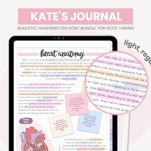 Lot de polices d'écriture manuscrites mignonnes et soignées pour la prise de notes | Police du journal de Kate | « Police manuscrite réaliste Goodnotes Notability » par MADEtoPLAN