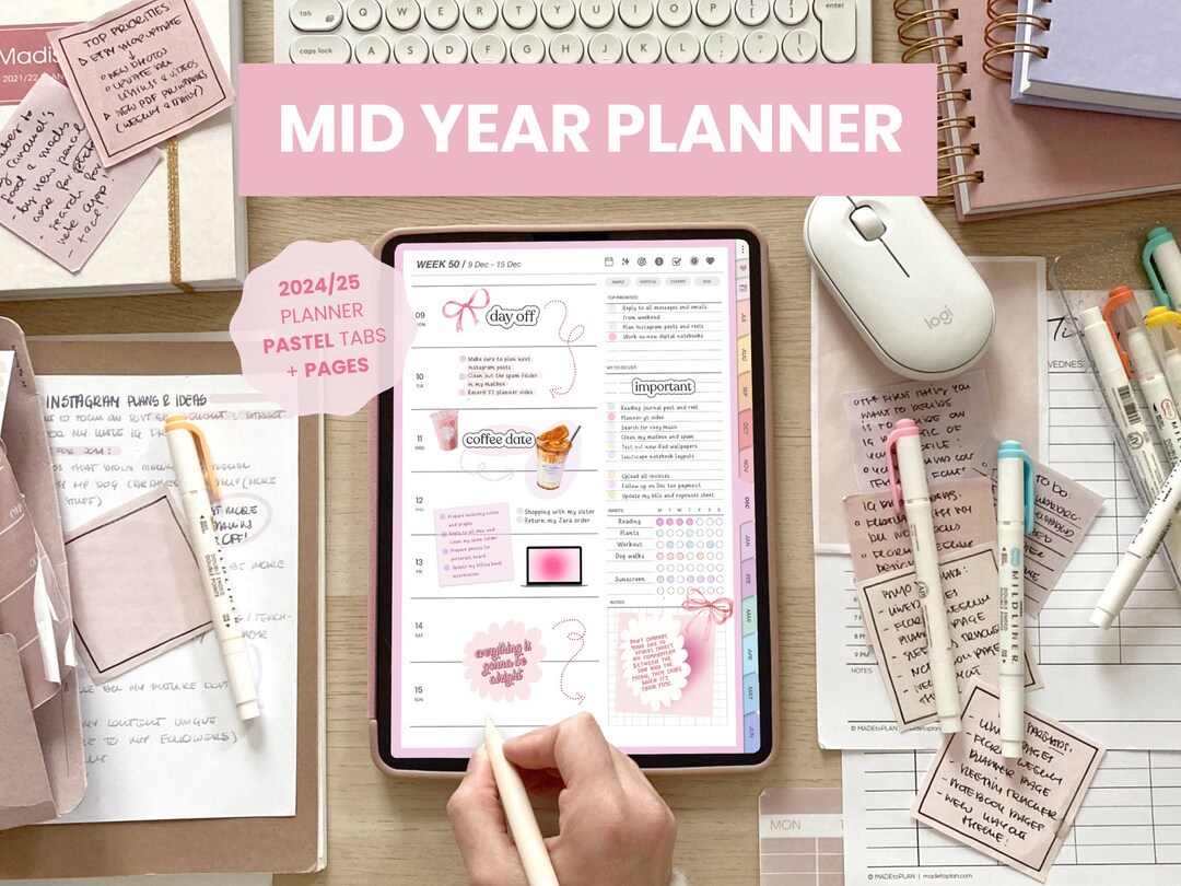 2024-2025 Mid Year Portrait Digital Planner Weekly Planner Dated ...