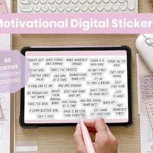 adesivos digitais positivos inspiradores | Adesivos diários de palavras e frases | Adesivos de iPad para GoodNotes 5 Elements | PNG individual