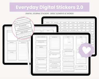 Etiquetas diárias do bloco de notas de Digitas | Rastreador de hábitos digitais | Adesivos digitais essenciais | Palavras, frases, adesivos digitais para iPad para Goodnotes