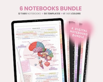 Pacote de 6 cadernos digitais de retrato | Caderno de estudante com hiperlink | Cadernos digitais | Modelos digitais para iPad Goodnotes por MADEtoPLAN