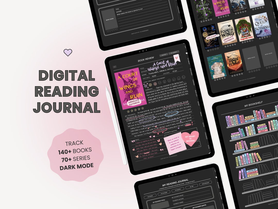 Digital Books Pages. Example Digital Reading Journal | Dark Mode Reading Planner | Dark Academia ...