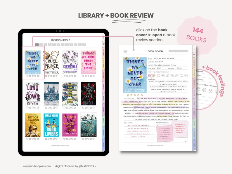 Diário de Leitura Digital | Rastreador de Livros e Planejador de Leitura | Registro de Leitura Digital | Estante Digital para iPad Goodnotes por MADEtoPLAN imagem 4