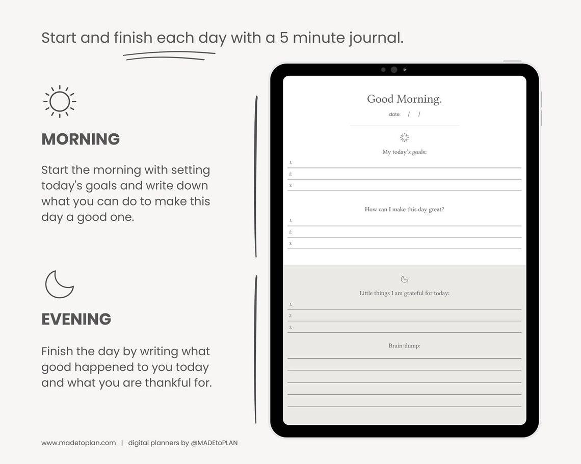 5 Minute Morning Journal Digital | Digital Gratitude Journal | Daily ...
