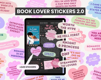 Digital Stickers for Reading Journal | Book Lovers Digital Stickers | Romance Lovers Bookish Pastel Stickers for GoodNotes by MADEtoPLAN