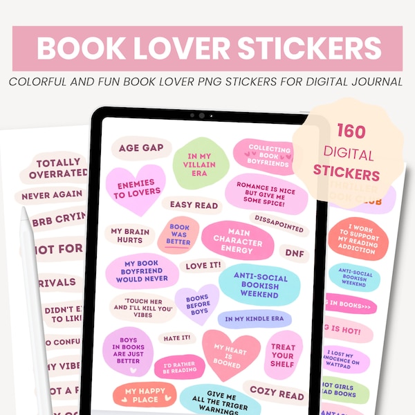 Digital Book Lover Stickers | Bookish Stickers | Reading Planner Stickers | Pastel Reading Journal Stickers for iPad GoodNotes by MADEtoPLAN