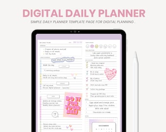 Minimalist Daily Digital Planner | Hourly Planner | Undated Daily Planner Printable | iPad Tablet Journal Template for Goodnotes, Notability