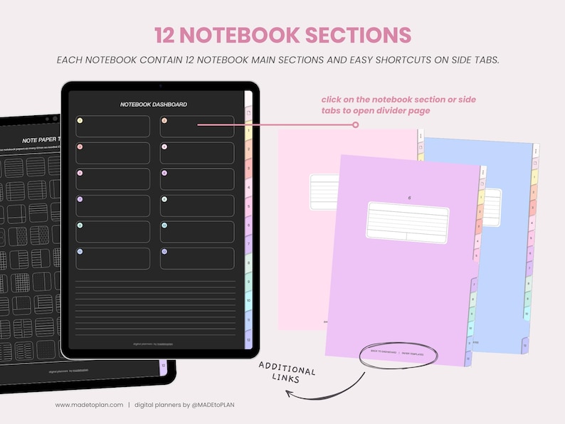 Digital Notebook With Tabs | Dark Mode Student Digital Notes Templates ...