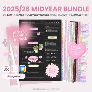 2025-2026 Mid Year Digital Planner Bundle | Hyperlinked Dated Monthly Weekly Daily Pages Student Everyday Stickers iPad Goodnotes MADEtoPLAN