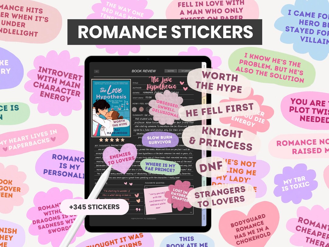 Stickers Romeotics Romance & Romantasy Digital Stickers for Reading Journal | Pastel ...