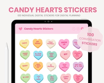 Candy Hearts Digital Stickers | Conversation Hearts PNG | Cute Pastel Digital Stickers | Goodnotes Stickers for Digital Planner MADEtoPLAN