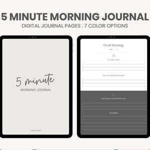 5 Minute Morning Journal Digital | Digital Gratitude Journal | Daily Reflection Journal | iPad Journal Planner for Goodnotes Notability