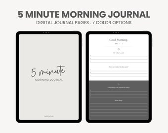 Diario matutino de 5 minutos Digital / Diario de gratitud digital / Diario de reflexión diaria / Planificador de diario de iPad para la notabilidad de Goodnotes