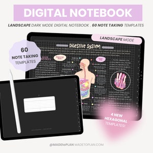 Quaderno digitale in modalità scura / Quaderno orizzontale con 12 argomenti per studenti / Modelli per prendere appunti digitali per iPad Goodnotes di MADEtoPLAN