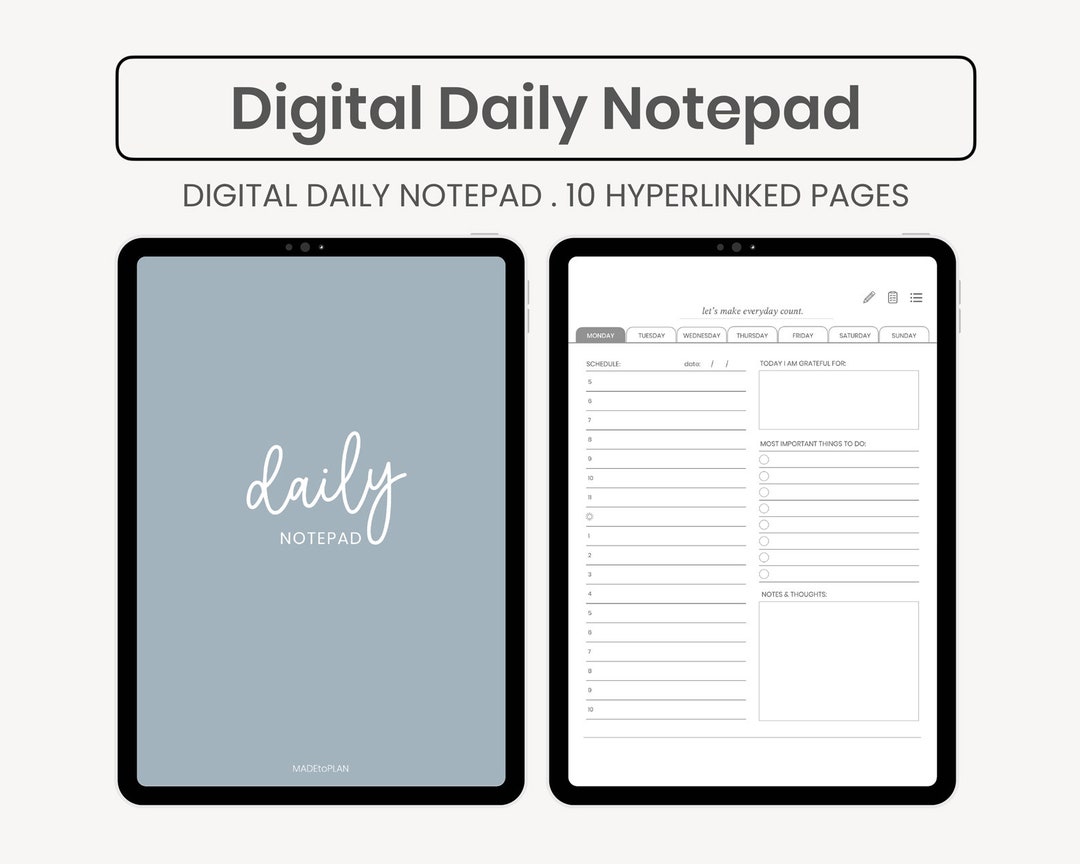Bloc-notes quotidien numérique Agenda numérique liste de tâches Agenda  numérique portrait Horaire quotidien Agenda iPad pour Goodnotes par  MADEtoPLAN -  Canada