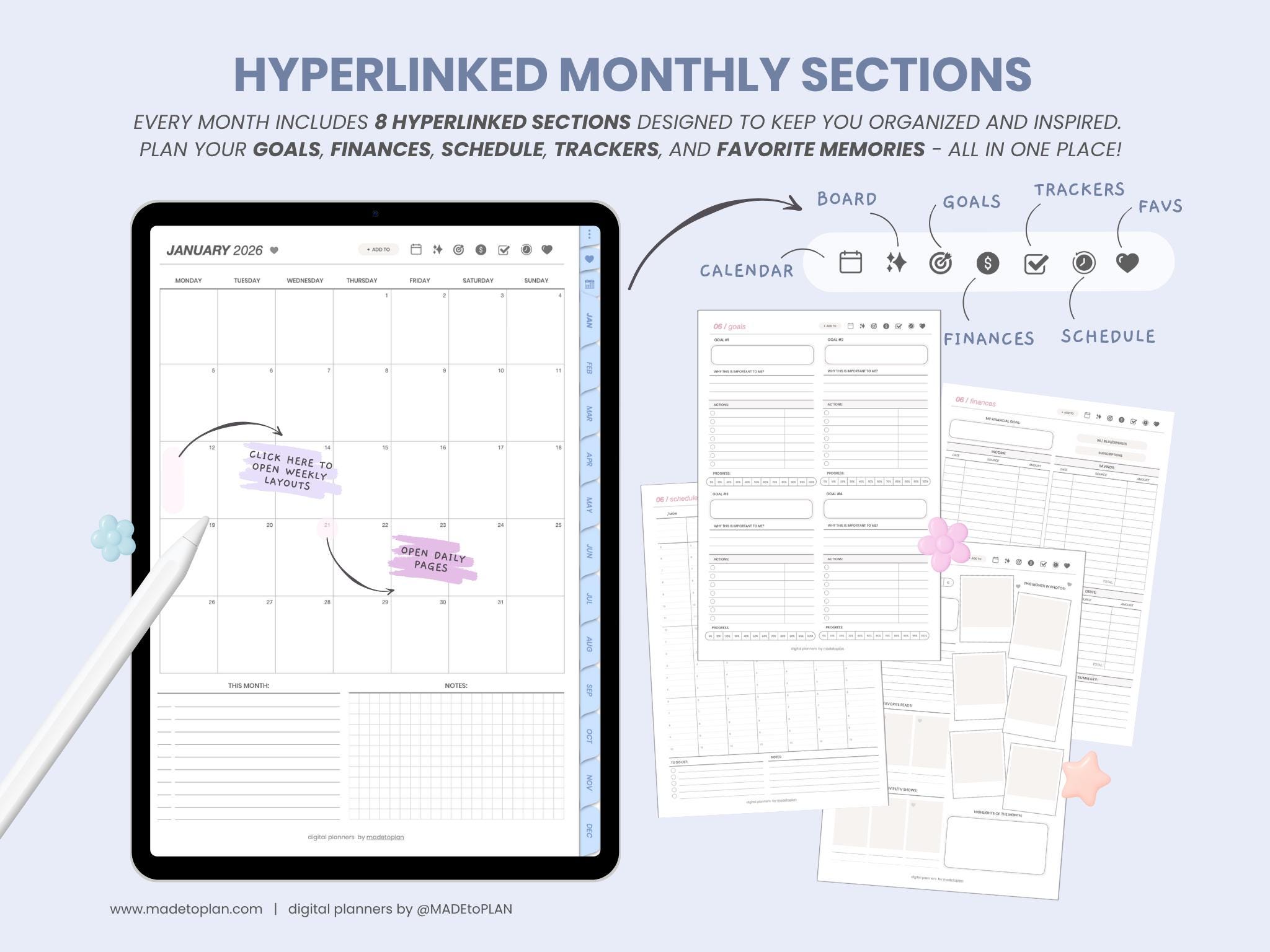 2026 Digital Planner | Portrait Weekly Planner | Dated Monthly Weekly ...