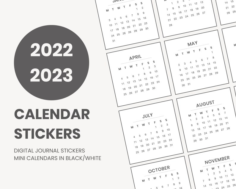 2022 2023 Mini Calendar Tabs For Bullet Journal Digital Etsy UK