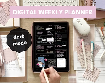 Digital Weekly Planner Dashboard | Undated Weekly Planner | Dark Mode Planner | Weekly Overview | Template for iPad Goodnotes by MADEtoPLAN