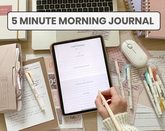 Diario matutino de 5 minutos Digital / Diario de gratitud digital / Diario de reflexión diaria / Planificador de diario de iPad para la notabilidad de Goodnotes
