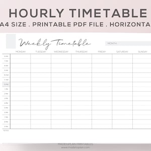 Home Office Organization - Hourly Weekly Schedule -  Printable Weekly Timetable - Weekly Organizer - Planner Printables - School Timetable