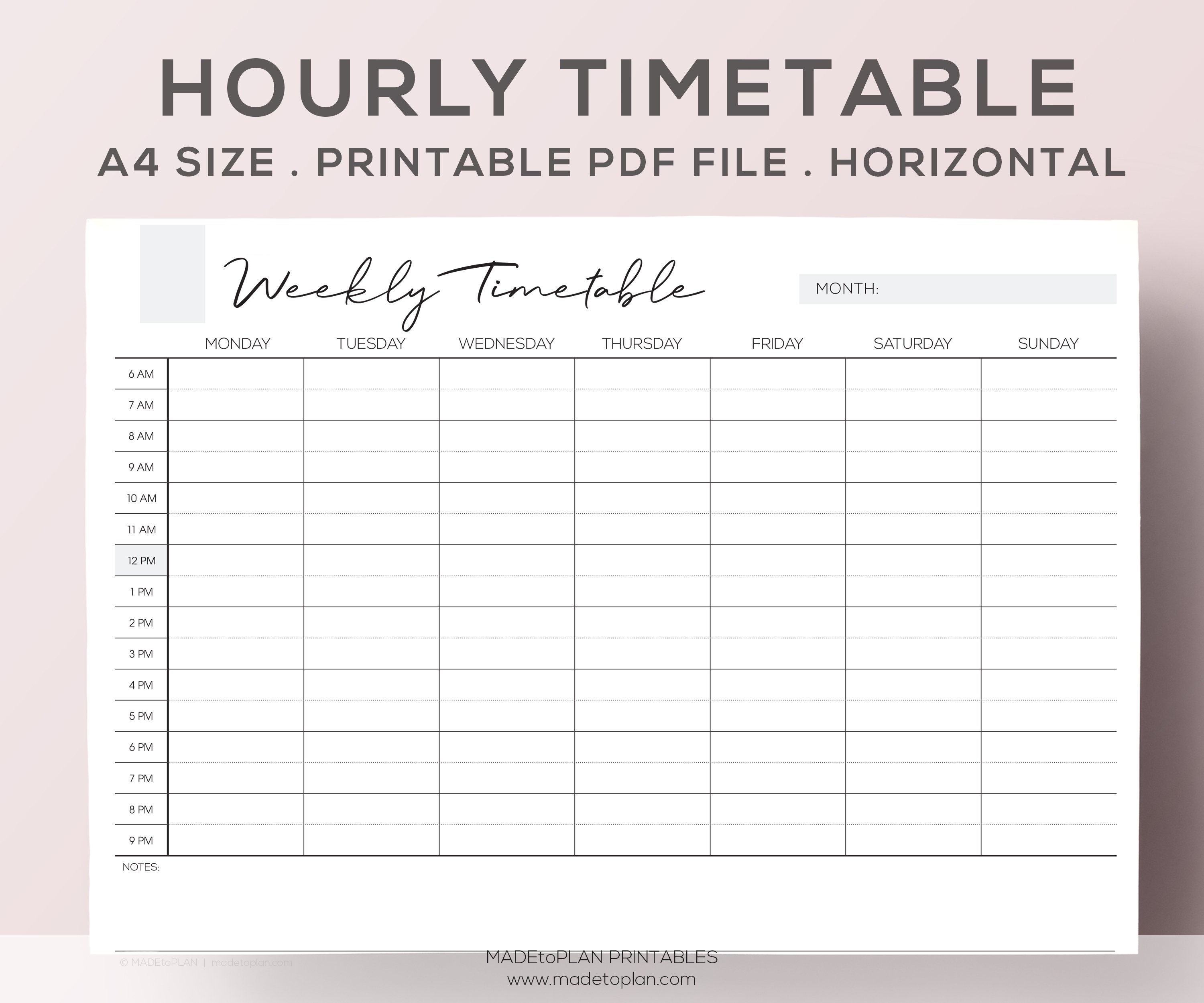 For an hour to planned. Hourly planner. For an hour to planned. Week timetable. Planner for a week.