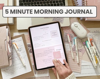 Diario matutino de 5 minutos Digital / Diario de gratitud digital / Diario de reflexión diaria / Planificador de diario de iPad para la notabilidad de Goodnotes