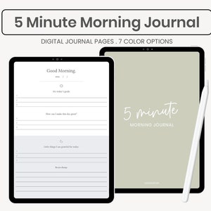 5 Minute Morning Journal Digital | Digital Gratitude Journal | Daily Reflection Journal | iPad Journal Planner for Goodnotes Notability