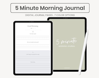 Diario matutino de 5 minutos Digital / Diario de gratitud digital / Diario de reflexión diaria / Planificador de diario de iPad para la notabilidad de Goodnotes
