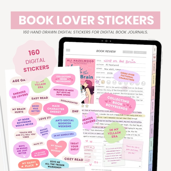 Digital Stickers for Reading Journal | Pastel Bookish Planner Stickers | Bookworm Romance Lovers Stickers for iPad Goodnotes by MADEtoPLAN